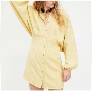 Free People Moni Mini Dress Endless Summer Buttondown Textured Tie Yellow XS